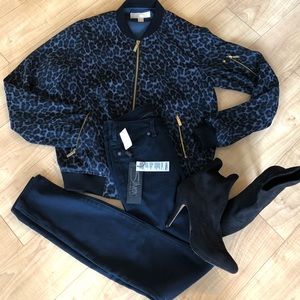 Michael Kors Leopard Print Lined Bomber in XS